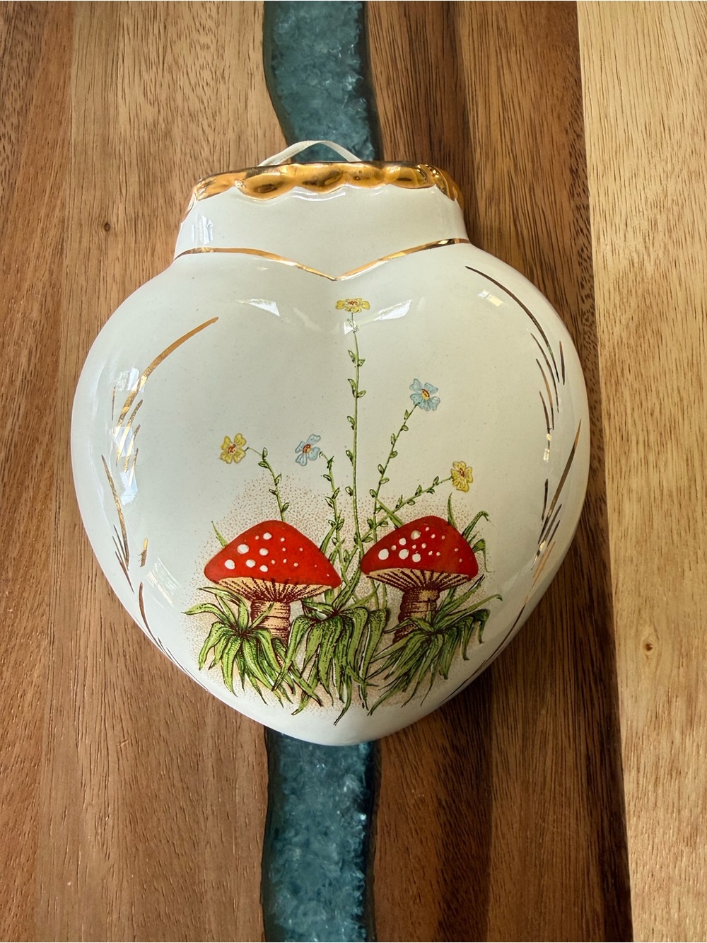 Vintage Hand-Painted Ceramic Mushroom Wall Art Planter